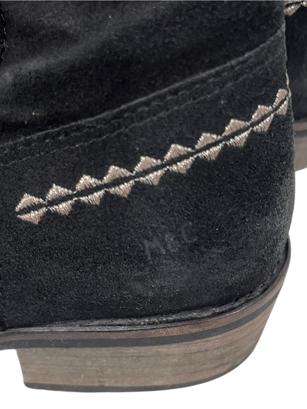 Musse & Cloud Ginger Black Suede Western Style Aztec-Stitch Ankle Booties 38 - Picture 9 of 10